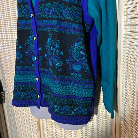 Alfred Dunner Vintage 1990s Y2K Jewel Tone Floral Layered Cardigan Sweater Small - Picture 5 of 16